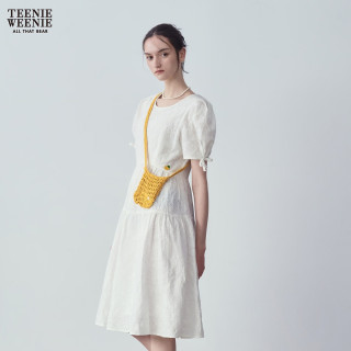 TEENIE WEENIE 赵露思同款肌理感泡泡袖气质连衣裙（赠编织包）