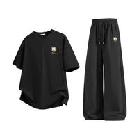 马克华菲 JMK艺术框框 纯棉冰丝两件套 黑色 XL 男士短袖长裤套装