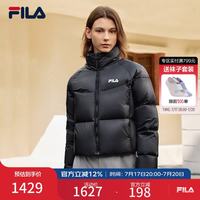 FILA 85鸭绒|斐乐官方女装面包服羽绒服冬季宽松保暖立领外套 正黑色-BK XL 175/92A/XL