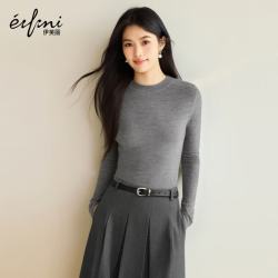 伊芙丽 羊毛混纺杨子纱半高领针织衫 云烟灰 M