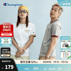 Champion 冠军情侣短袖男t恤女2025春季新款撞色字母美式宽松潮夏 灰色 M