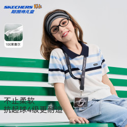斯凯奇 儿童男女童中大童夏季时尚Polo领撞色潮流针织衫短袖T恤潮