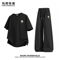 马克华菲 夏季新款纯棉短袖+冰丝阔腿长裤两件装