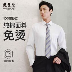 雅戈尔 男士夏季100高纱支纯棉透气长袖衬衫