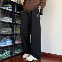 Foss Phil 裤子男秋冬季宽松垂感直筒运动休闲裤百搭纯色长裤FPK01黑色XL