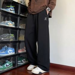 Foss Phil 裤子男秋冬季宽松垂感直筒运动休闲裤百搭纯色长裤FPK01黑色XL