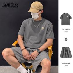 马克华菲 新款运动短袖休闲短裤两件套