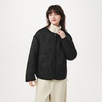 坦博尔 女子保暖绗缝羽绒服防泼水易去污面料灯芯绒拼接时尚保暖秋冬外套 黑色 S