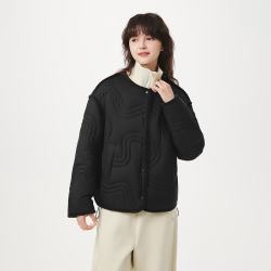 坦博尔 女子保暖绗缝羽绒服防泼水易去污面料灯芯绒拼接时尚保暖秋冬外套 黑色 S