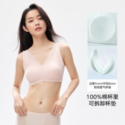 松山棉店 大胸显小蕾丝内衣女士纯棉大码文胸罩无痕隐形
