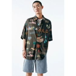 UR 2025夏季新款男装潮流印花短袖开襟衬衫UMV250040