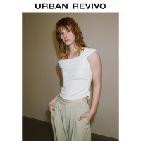 URBAN REVIVO UWG460047 褶皱翻领修身女士T恤