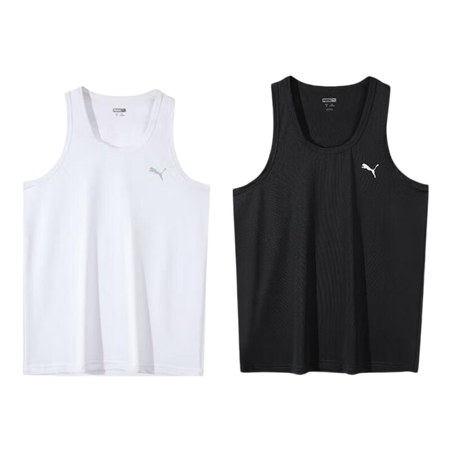 PLUS会员、今日必买：PUMA 男士速干无袖背心 黑色+白色 2件装