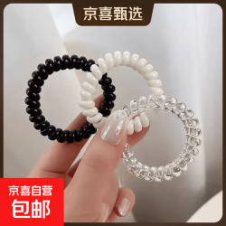 儿童无痕不伤发头绳电话线发圈黑白色透明电话线发圈高级感耐用女 黑+白+透明各一根