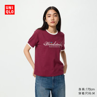 优衣库 PEANUTS UT 短袖T恤女装/印花26春夏新款484478 17 枣红色 L