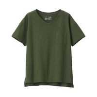 無印良品  無印良品 MUJI 女士V领短袖T恤 BBA14A0A 深绿色 XS