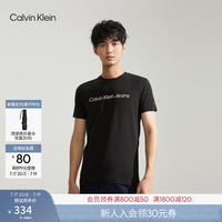 卡尔文·克莱恩 Jeans夏季男女情侣中性休闲年轻多色ck印花修身打底短袖T恤上衣 BEH-太空黑