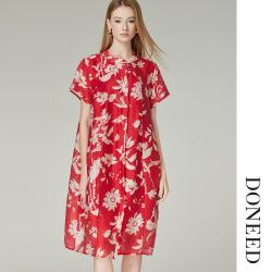 DONEED 天丝麻 女士印花茧型连衣裙 2026夏季新款