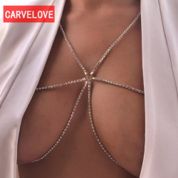CARVELOVE欧美时尚品水钻文胸链夏季沙滩度假风比基尼闪钻身体链服装配饰 金色