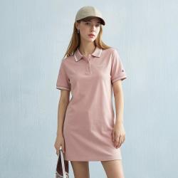 Champion 冠军品牌 女针织连衣裙 撞色POLO半拉链运动中长裙