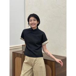 LANGQING TONG 小个子立领短袖女t恤2026新款春季新中式轻国风短款休闲上衣