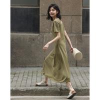 德玛纳 夏款后背交叉系带短袖长款连衣裙