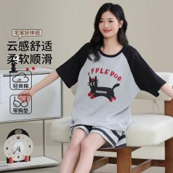 ZAO FU NIAO 女士圆领短袖短裤撞色卡通家居服套装遮肉可外穿
