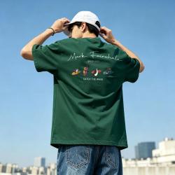 马克华菲 美式夏季短袖T恤乘风印花新款时尚圆领宽松百搭上衣YX