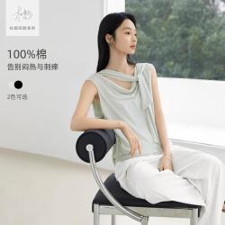 DUIBAI 无袖荡领T恤女2026夏装设计感绑带拼接纯棉上衣