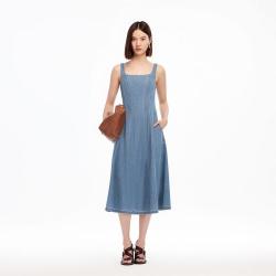 VERO MODA 连衣裙夏方领插兜分割线优雅通勤牛仔背心裙