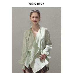 OAKMOO橡木苔 慵懒风手工编绳钉珠宽松设计感条纹衬衫女夏上衣遮阳外套女夏