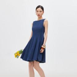 VERO MODA 26夏新品收腰圆领法式无袖牛仔伞裙百搭通勤连衣裙