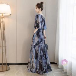 丝柏舍 2026夏装新女时尚收腰长款连衣裙有大码
