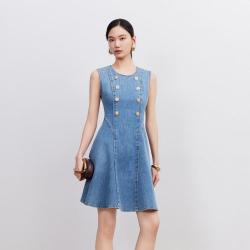 VERO MODA 26夏新品无袖圆领牛仔A字时尚优雅通勤复古连衣裙