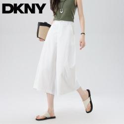 DKNY 夏季时尚半松紧高腰中长裤女式休闲裤阔腿裤