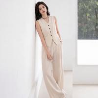 Esprit 天丝亚麻简约套装女V领显瘦气质通勤无袖两件套女