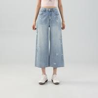 飞鸟和新酒 破洞钉珠直筒牛仔八分裤女2026夏季薄款高腰宽松窄版阔腿裤