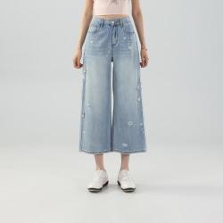 飞鸟和新酒 破洞钉珠直筒牛仔八分裤女2026夏季薄款高腰宽松窄版阔腿裤