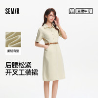 森马 女士牛仔连衣裙 商场同款腰带时尚夏季新款开叉工装裙