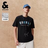 杰克琼斯 杰克·琼斯（JACK&JONES）26年新款夏季短袖T恤男士潮流休闲佩斯利字母印花圆领透气t恤男装 E40黑色 XL