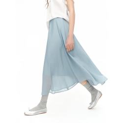 独束 流动伞裙 简约通勤纯色半身裙 雾霾蓝 2XL