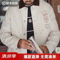 马登 工装美式棉籽壳J22白色翻领夹克男猎装法式灯芯绒领外套男款春 原胚白  XL