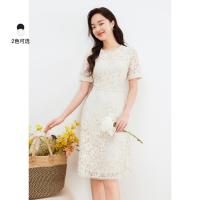 Koradior/珂莱蒂尔 圆领短袖拼接中长款连衣裙