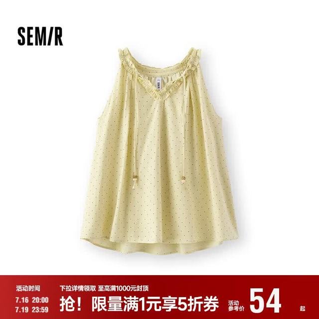 森马 衬衫女夏季波点木耳边无袖2026复古温柔系少女感上衣109326104011