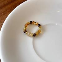 花饰庄园 黄发晶锆石串珠戒指女轻奢感小众设计食指戒新款叠戴指环 黄发晶金虎眼石戒指