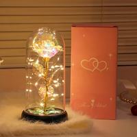 洛梵欣饰 发光玫瑰永生花束小夜灯创意桌面卧室氛围灯摆件送女友情人节礼物 彩金色+粉盒 (中号)金箔花