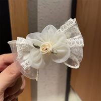 花饰庄园 白色蕾丝蝴蝶结抓夹女半扎公主头鲨鱼夹气质马尾夹情人节 #1#7148泡泡纱花朵鸭嘴夹