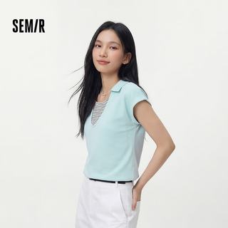 森马 女士POLO衫 拼接条纹假两件 蓝色调00388 M