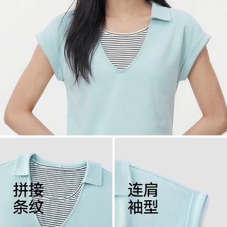 森马 女士POLO衫 拼接条纹假两件 蓝色调00388 M