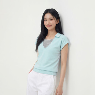 森马 女士POLO衫 拼接条纹假两件 蓝色调00388 M